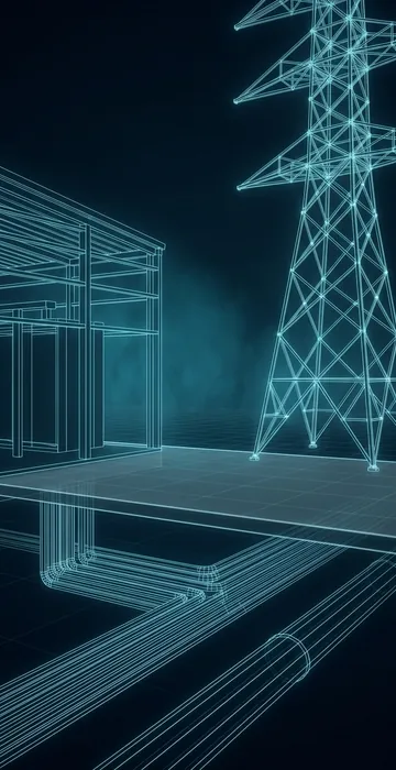 Data Center Site Due Diligence – Power, Water, Fiber and Permits - 3D Wireframe Animation