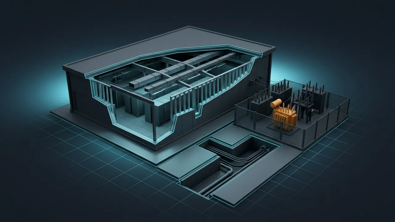 Data Center Site Due Diligence – Power, Water, Fiber and Permits - 3D Cutaway Animation