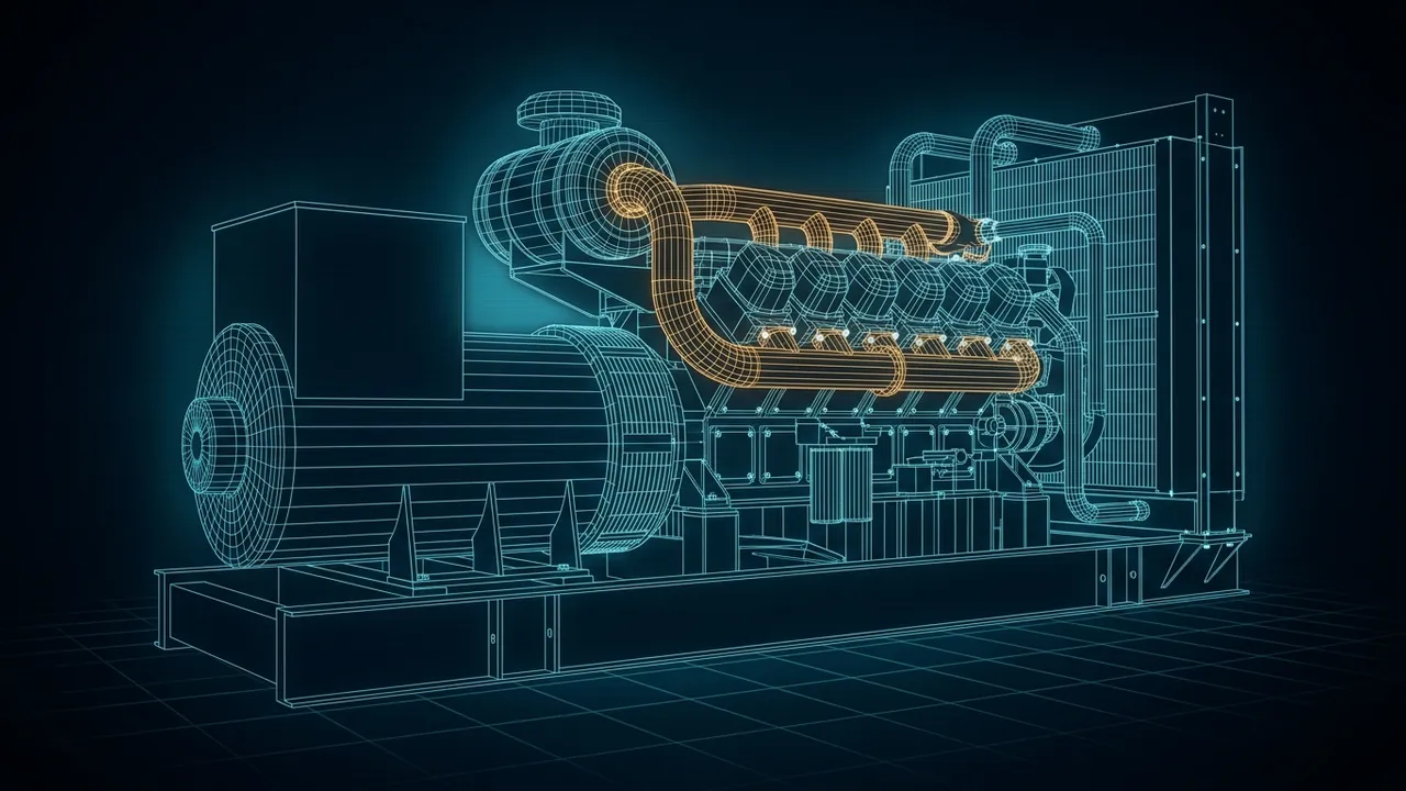 Dual-Fuel Generators – Running on Gas With Diesel Backup - 3D Wireframe Animation
