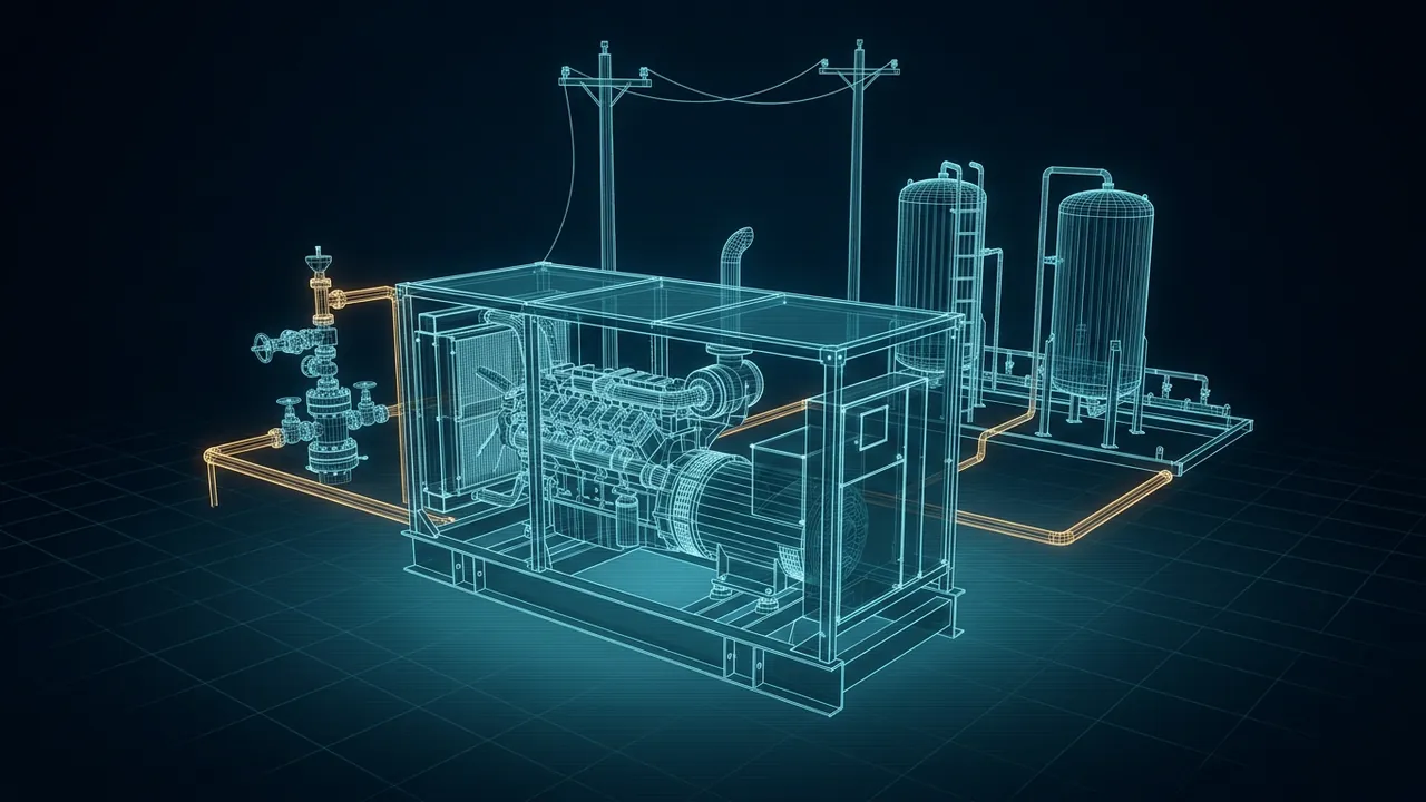 Oilfield Power Generation – How Remote Pads Get Electricity - 3D Wireframe Animation