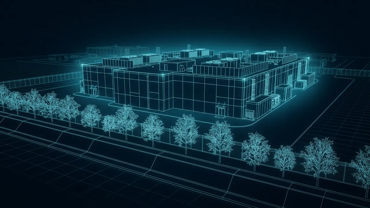 Site Plan Renderings for Power and Data Center Projects – What Boards Expect - 3D Wireframe Animation