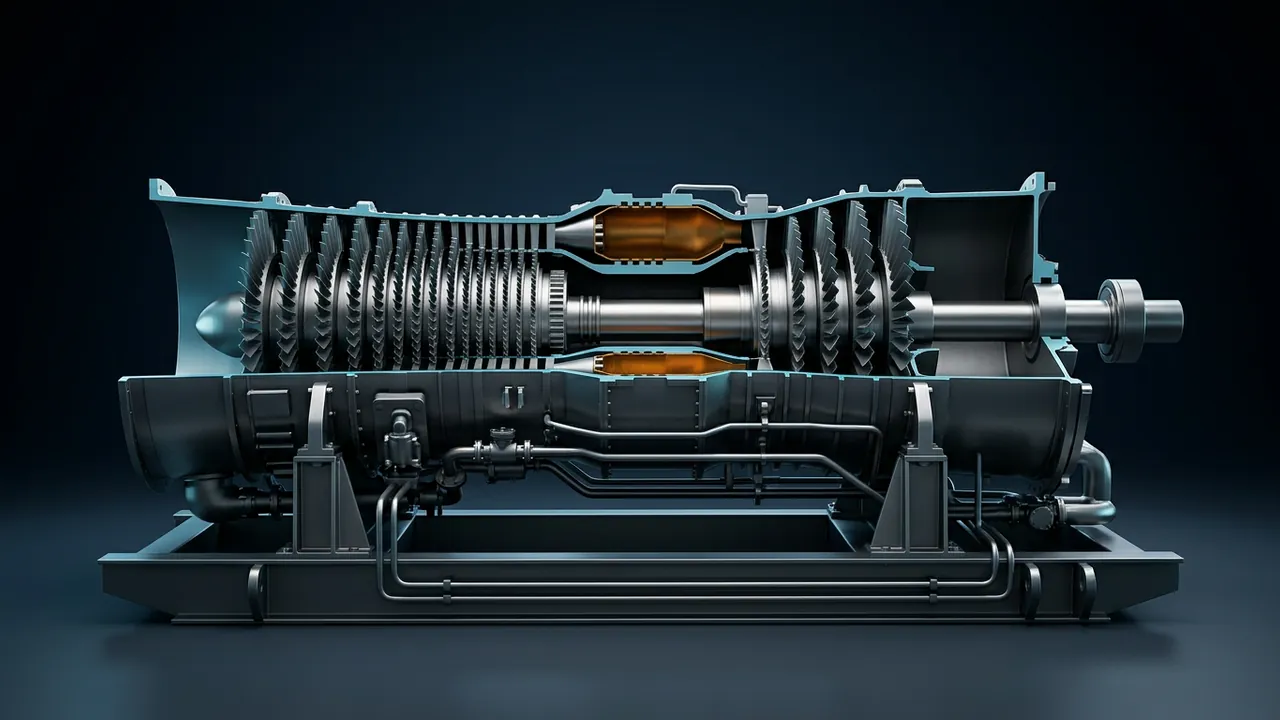 Style frame: 3D cutaway of an aeroderivative gas turbine