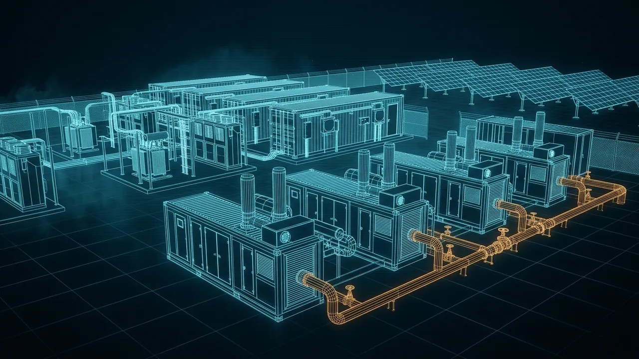 What Does On-Site Power Cost? – Gas, Solar and Storage Compared - 3D Wireframe Animation